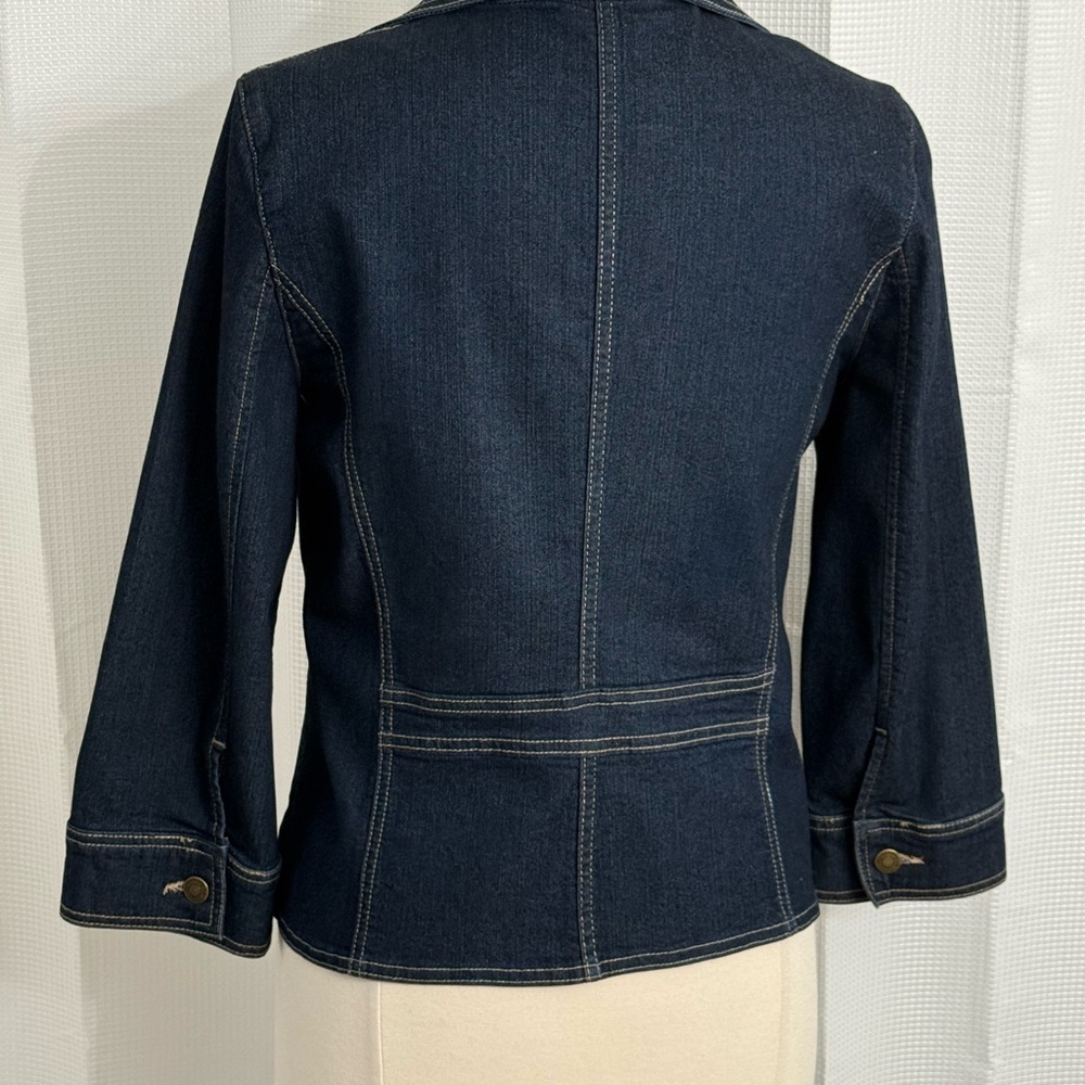 Apostrophe Stretch Women's 3/4 Sleeve Single Breast Jean Blazer Blue Demin Sz 14 - Picture 7 of 7